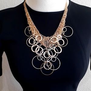 Stunning Gold Necklace Infinity Layered Multistrands Hoops Circles Loops
